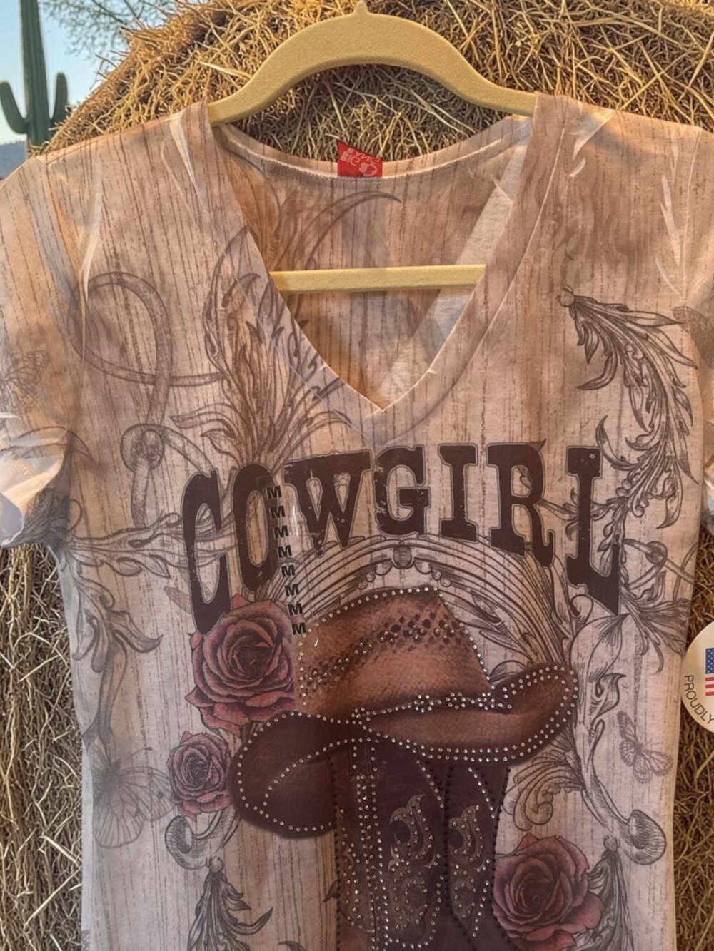 Big Bang Clothing USA Cowgirl Rhinestone Graphic Shirt Women’s Medium NWT